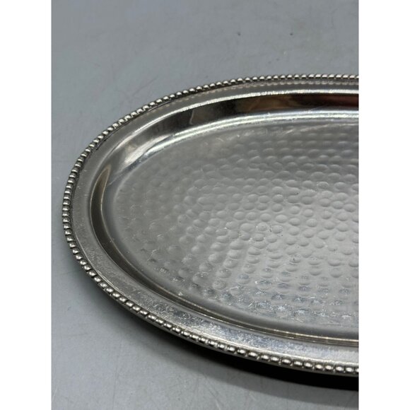 Paradigm Hammered Silver-Plated Oval Serving Tray With Beaded Rim India READ - Picture 3 of 9